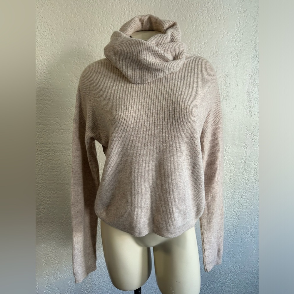 Theory SMALL Cowl Neck Ribbed Cropped Sweater ( oversized) as is ( hole )